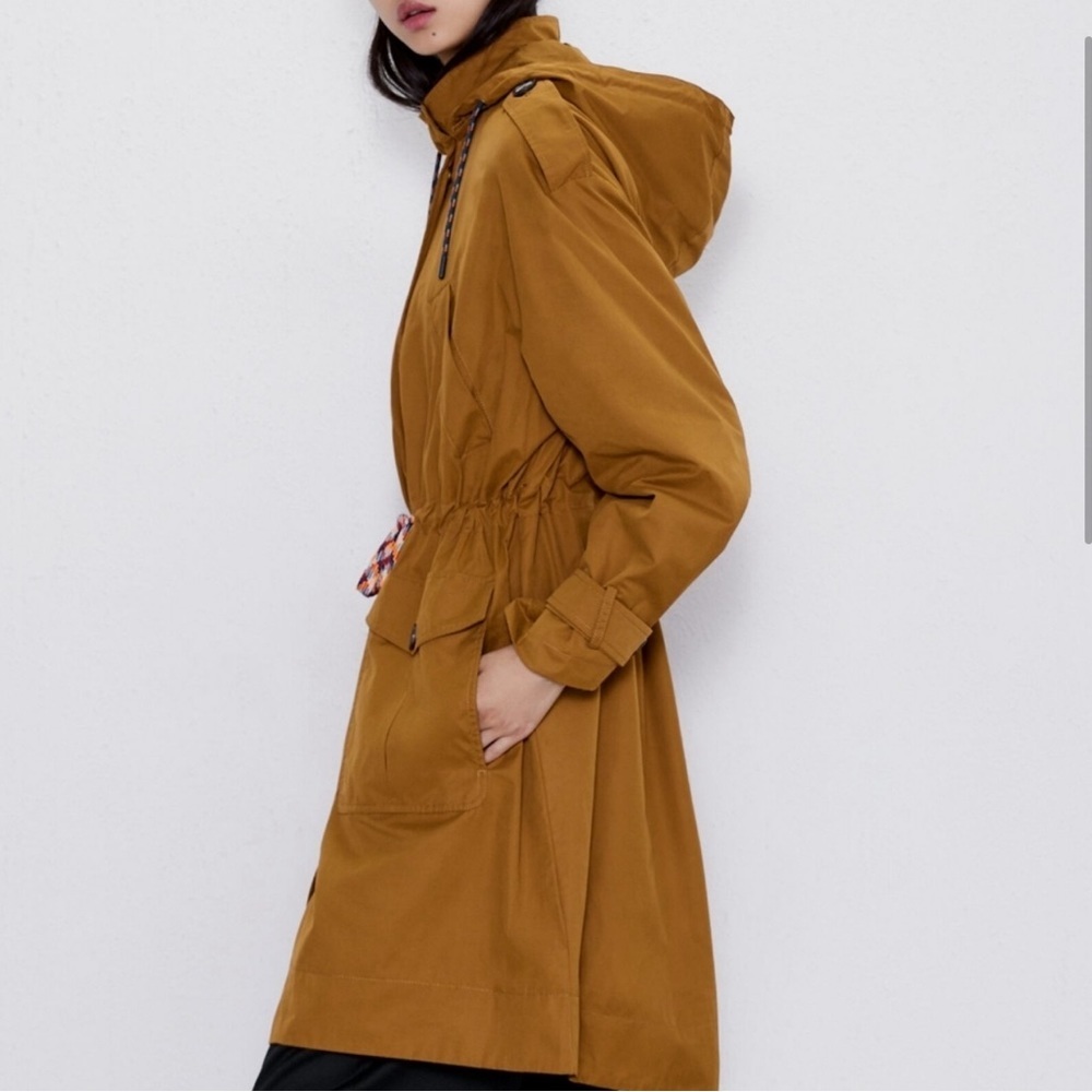 🧡 Cotton Blend Contrast Drawstring Hooded Jacket - Picture 6 of 11